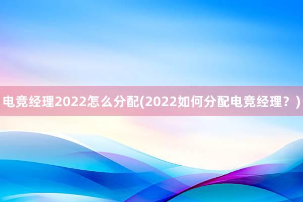 电竞经理2022怎么分配(2022如何分配电竞经理？)